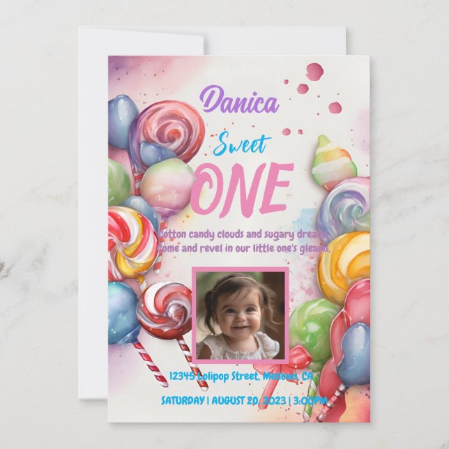 Invitación de cumpleaños Tema dulce de Candy Land (Anverso)