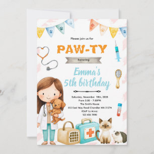 invitación de cumpleaños tema fiesta veterinaria