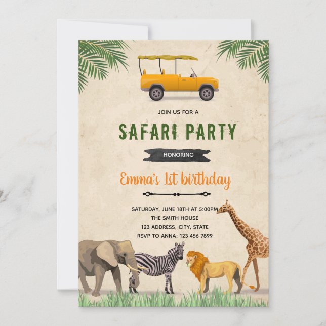 invitación de cumpleaños tema jeep safari (Anverso)