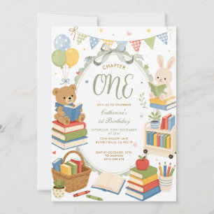 Invitación de cumpleaños tema libro capítulo uno