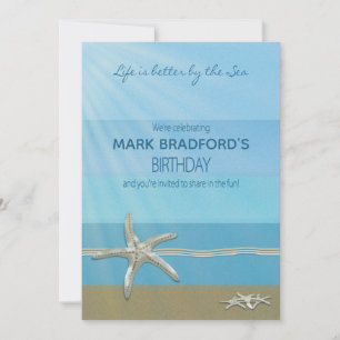 Invitación de cumpleaños, tema oceánico, pez estre