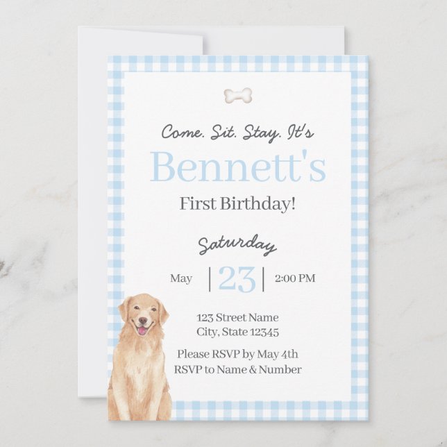 Invitación de cumpleaños tema perro 1er cumpleaños (Anverso)