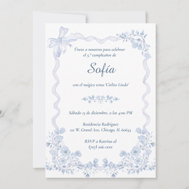 Invitación de cumpleaños temática cielito Lindo (Anverso)