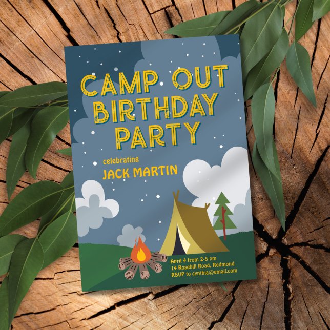 Invitación de cumpleaños temática de Camp Out (Subido por el creador)
