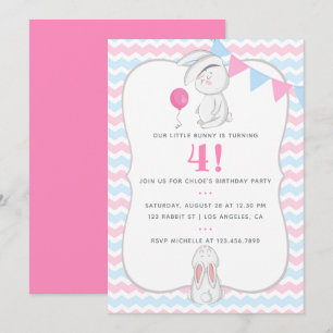 Invitación de cumpleaños temática de conejito para