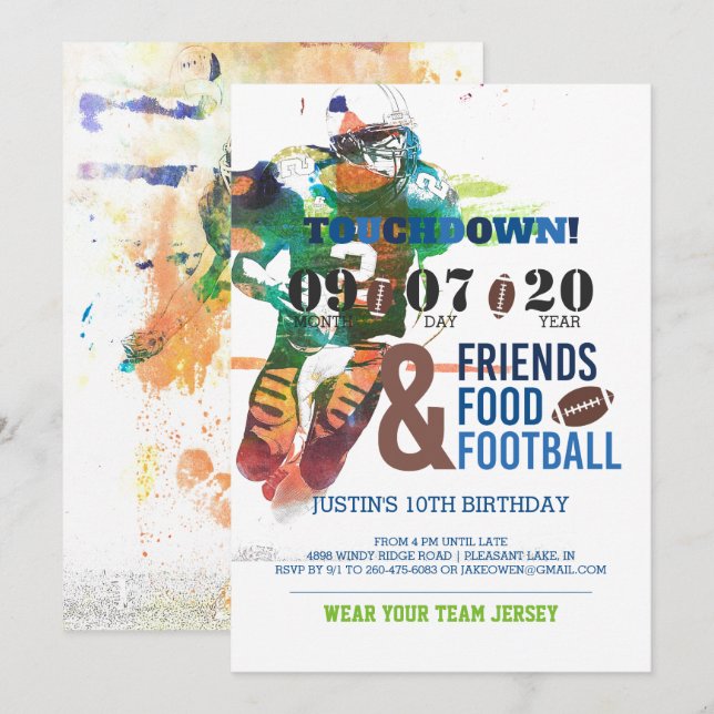 Invitación de cumpleaños temática de fútbol (Anverso / Reverso)