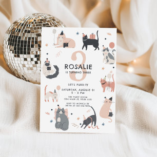 Invitación de cumpleaños temática de gato para chi