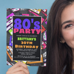 Invitación de cumpleaños temática de los 80