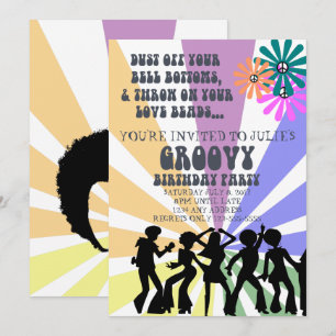 Invitación de cumpleaños temática de los años 60