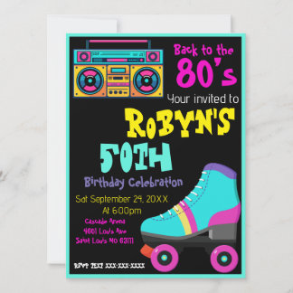 Invitación de cumpleaños temática de los años 80 o