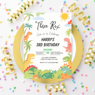 Invitación de cumpleaños temática de los dinosauri