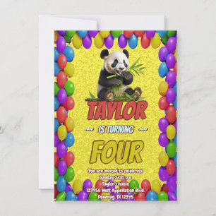 Invitación de cumpleaños temática de oso panda lin