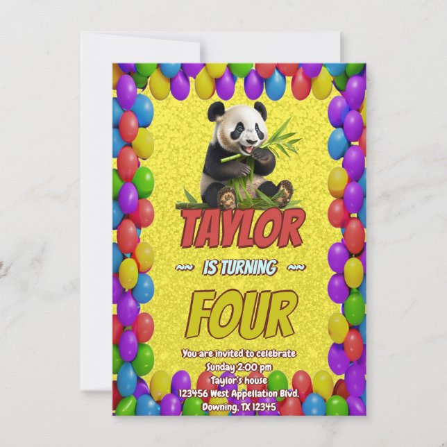 Invitación de cumpleaños temática de oso panda lin (Anverso)