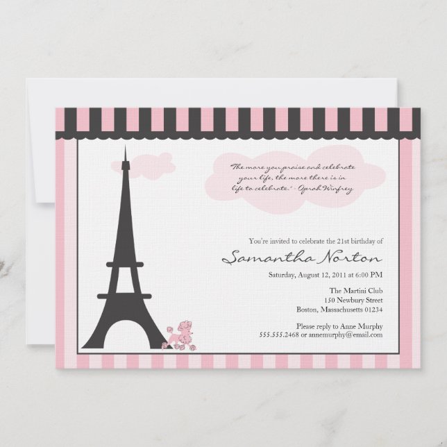 Invitación de cumpleaños temática de París (Anverso)