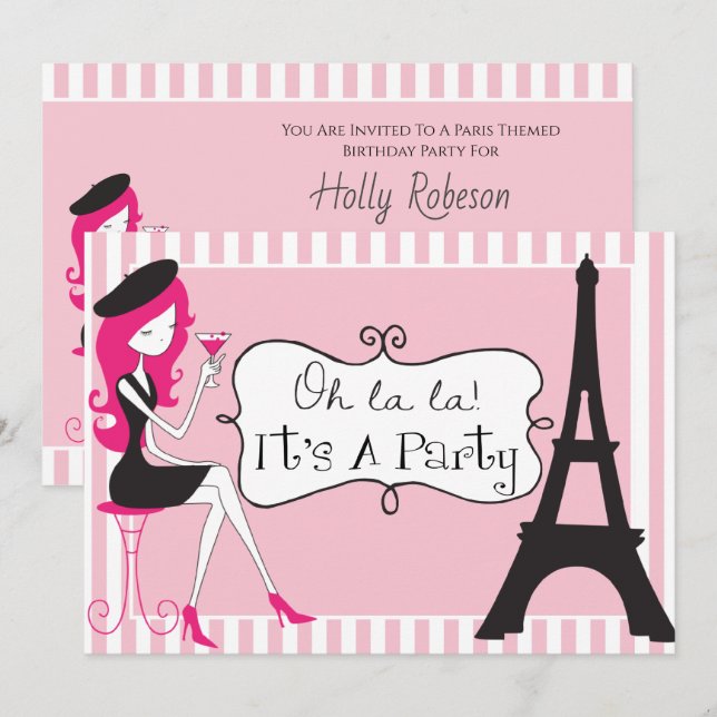 Invitación de cumpleaños temática de París (Anverso / Reverso)