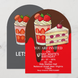 Invitación de cumpleaños temática de pastel de fre