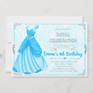 Invitación de cumpleaños temática de princesa azul