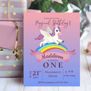 Invitación de cumpleaños temática de unicornio mág