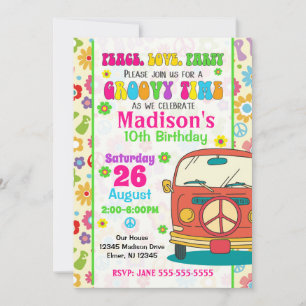 Invitación de cumpleaños temática Groovy 70 / Van