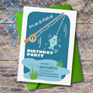 Invitación de cumpleaños temática sobre pesca de p