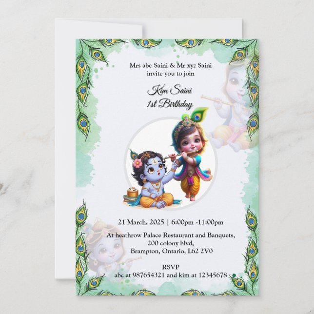 INVITACIÓN DE CUMPLEAÑOS TEMÁTICOS DE KRISHNA (Anverso)