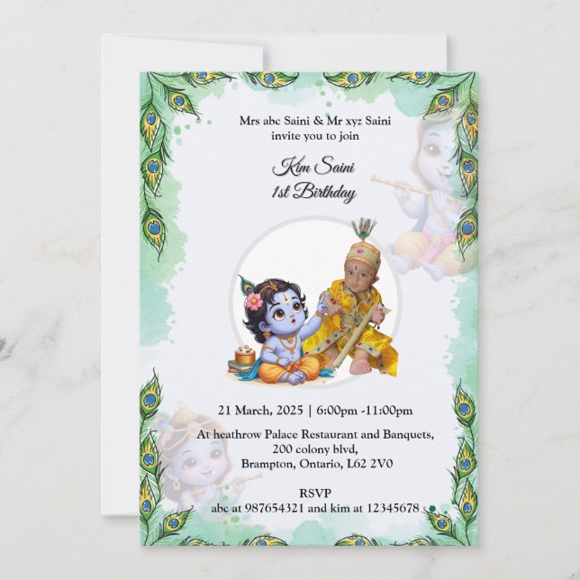 INVITACIÓN DE CUMPLEAÑOS TEMÁTICOS DE KRISHNA (Anverso)