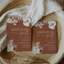 Invitación de cumpleaños Terracotta Boho Pampas