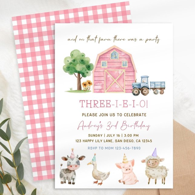 Invitación de cumpleaños Three I E I O, Editable G (Subido por el creador)