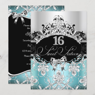 Invitación de cumpleaños Tiara Brillo Azul Dulces 