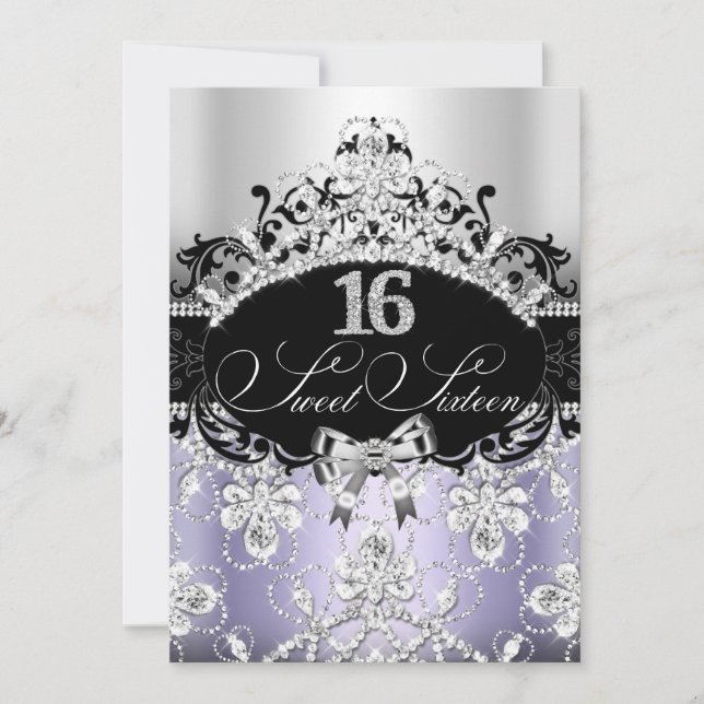 Invitación de cumpleaños Tiara Purpura Sweet 16 (Anverso)