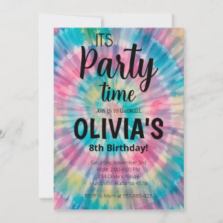 Invitación de cumpleaños Tie Dye Arcoíris Cumpleañ