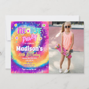 Invitación de cumpleaños Tie Dye, Foto de cumpleañ