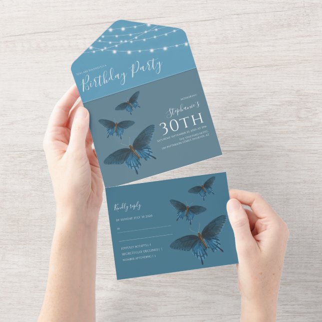 Invitación de cumpleaños todo en uno de mariposa a (desgarro)