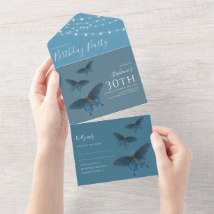 Invitación de Cumpleaños Todo en Uno Mariposa Azul