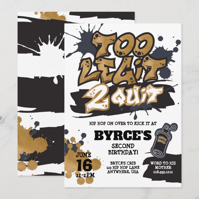 Invitación de cumpleaños Too Legit to Quit (Anverso / Reverso)