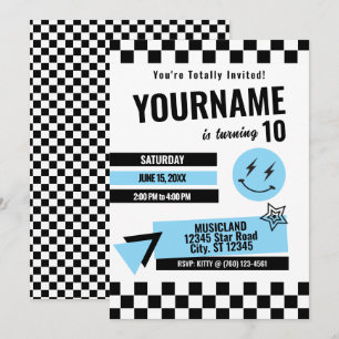 Invitación de cumpleaños totalmente retro (Turq)