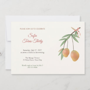 Invitación de cumpleaños treinta con rama de mango
