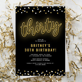 Invitación de cumpleaños treinta de neón dorado