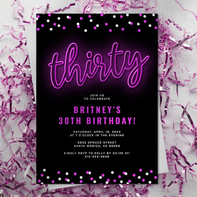 Invitación de cumpleaños treinta Neon (Subido por el creador)