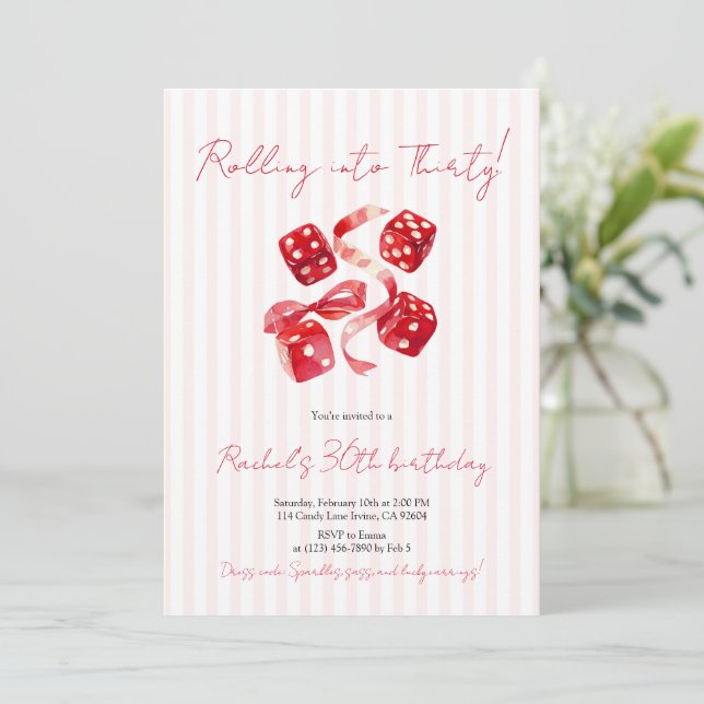 Invitación de cumpleaños treinta rodando (Anverso de pie)