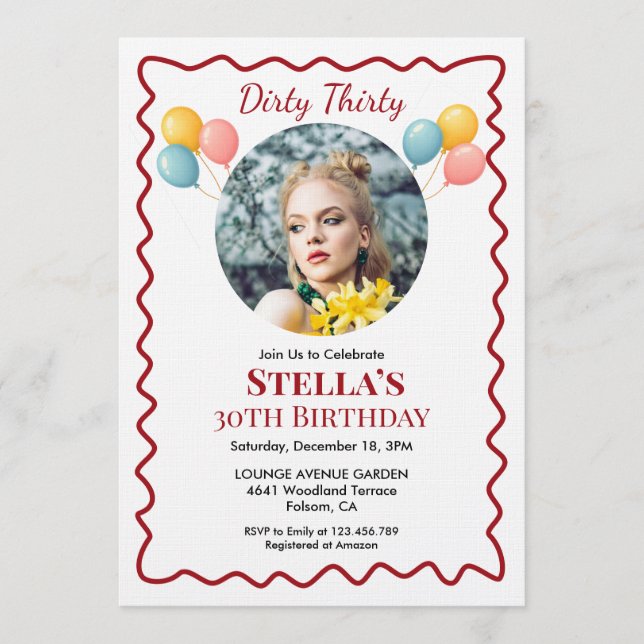 Invitación de cumpleaños treinta sucio para los tr (Anverso)