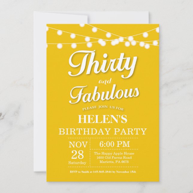 Invitación de cumpleaños treinta y fabuloso Amaril (Anverso)