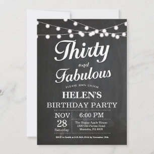 Invitación de cumpleaños treinta y fabuloso pizarr