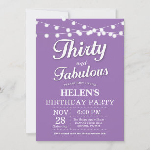 Invitación de cumpleaños treinta y fabuloso púrpur