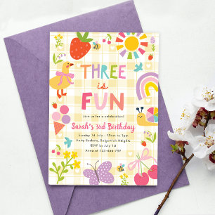 Invitación de cumpleaños Tres es Divertido, Fiesta