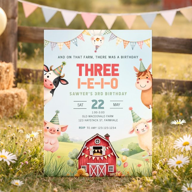 Invitación de cumpleaños Tres I E I O, Granja 3er  (Subido por el creador)
