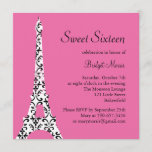 Invitación de cumpleaños Tres Paris (fuchsia)<br><div class="desc">Una estampilla vintage de fleur de lise decora la torre del eiffel en esta invitación de cumpleaños de tres paris. Es fácil de personalizar para cualquier edad.</div>