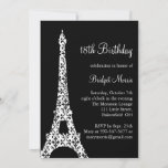 Invitación de cumpleaños Tres Paris (negro)<br><div class="desc">Una estampilla vintage de fleur de lise decora la torre del eiffel en esta invitación de cumpleaños de tres paris. Es fácil de personalizar para cualquier edad.</div>