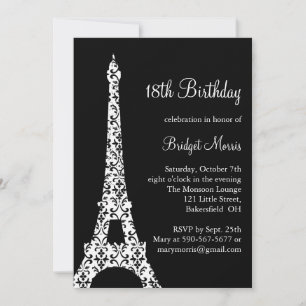 Invitación de cumpleaños Tres Paris (negro)
