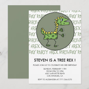 Invitación de cumpleaños tres rex dinosaurio 3º ni